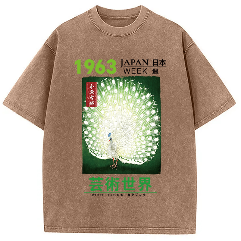 Modecanvas White Peacock DTG Printing Washed T-Shirt