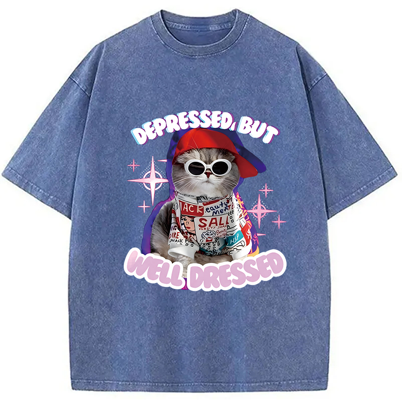Modecanvas Depressed But Well Dressed DTG Printing Washed T-Shirt