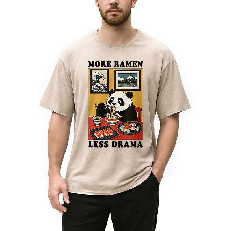 Modecanvas More Ramen Less Drama Panda Washed T-Shirt