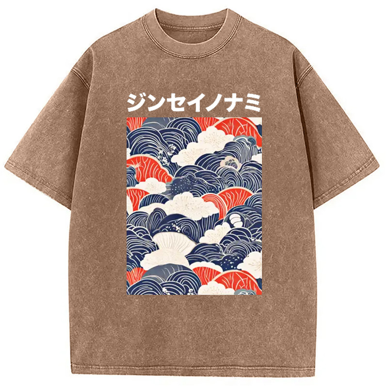 Modecanvas Japanese Wave Cloud Washed T-Shirt