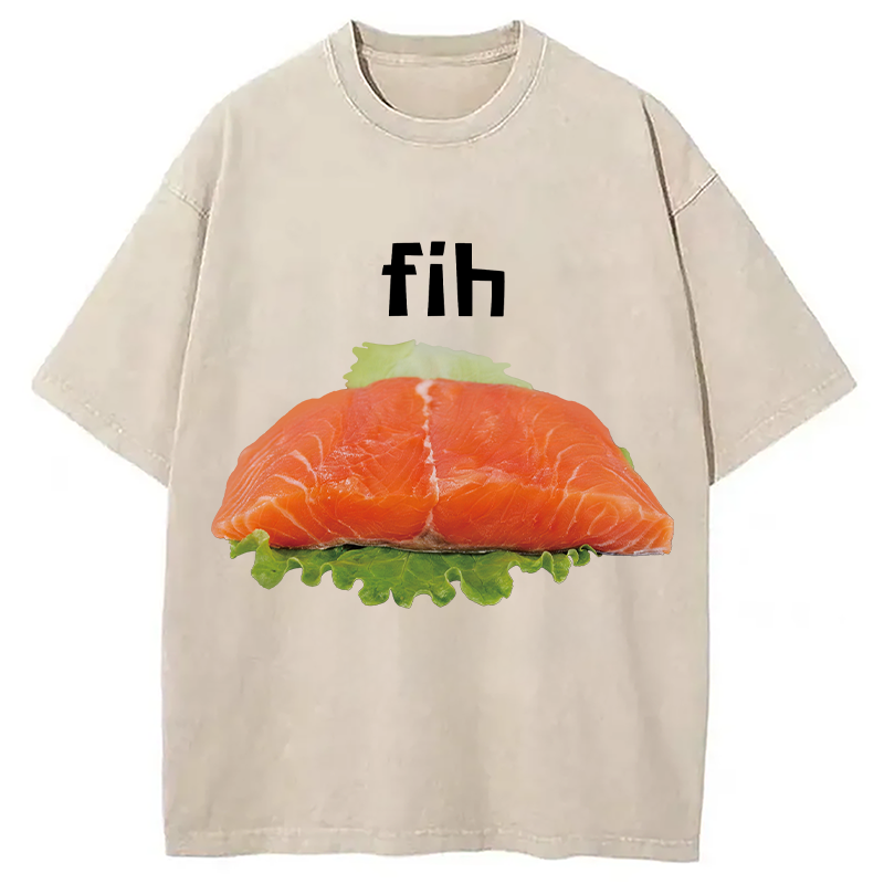 Modecanvas Fih Fish Meme DTG Printing Washed T-Shirt
