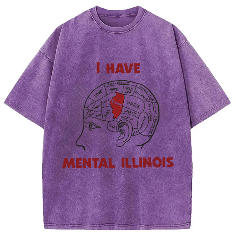 Modecanvas I Have Mental Illinois DTG Printing Washed T-Shirt