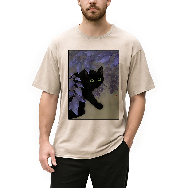 Modecanvas Cat Under The Flowers Washed T-Shirt