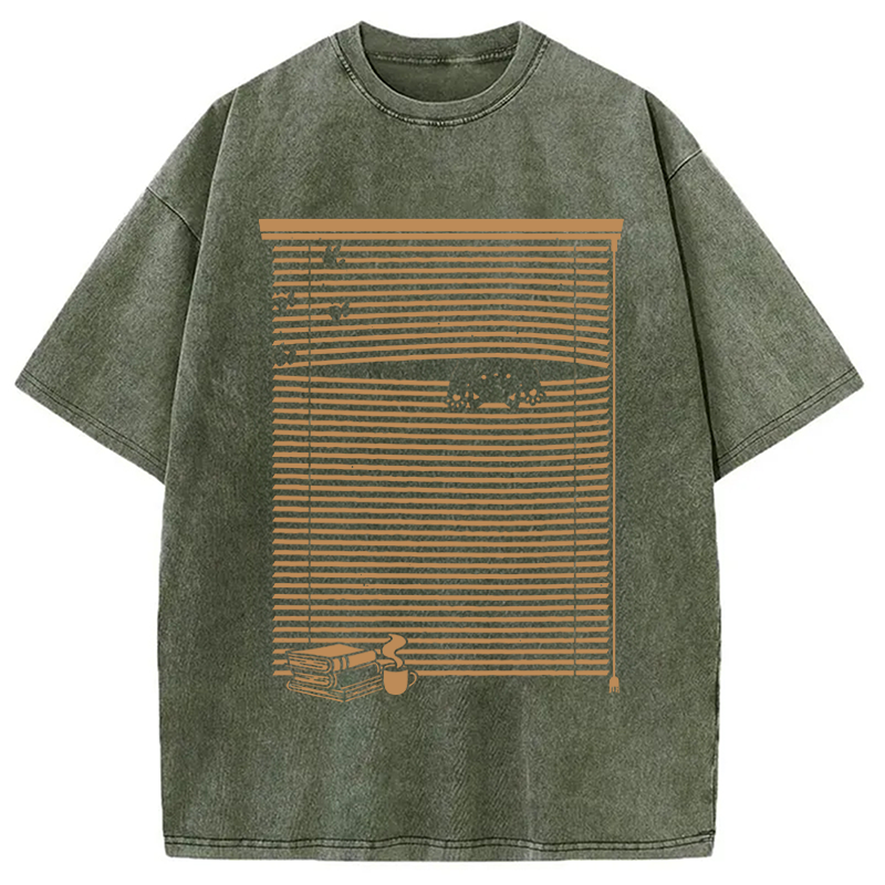 Modecanvas Spying Black Cat DTG Printing Washed T-Shirt