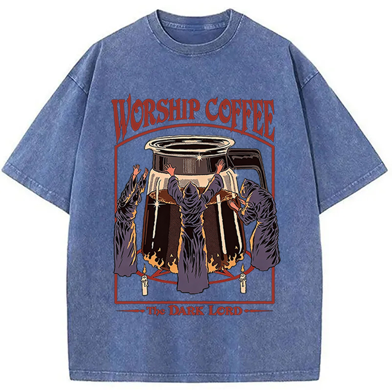 Modecanvas Worship Coffee The Dark Lord DTG Printing Washed T-Shirt