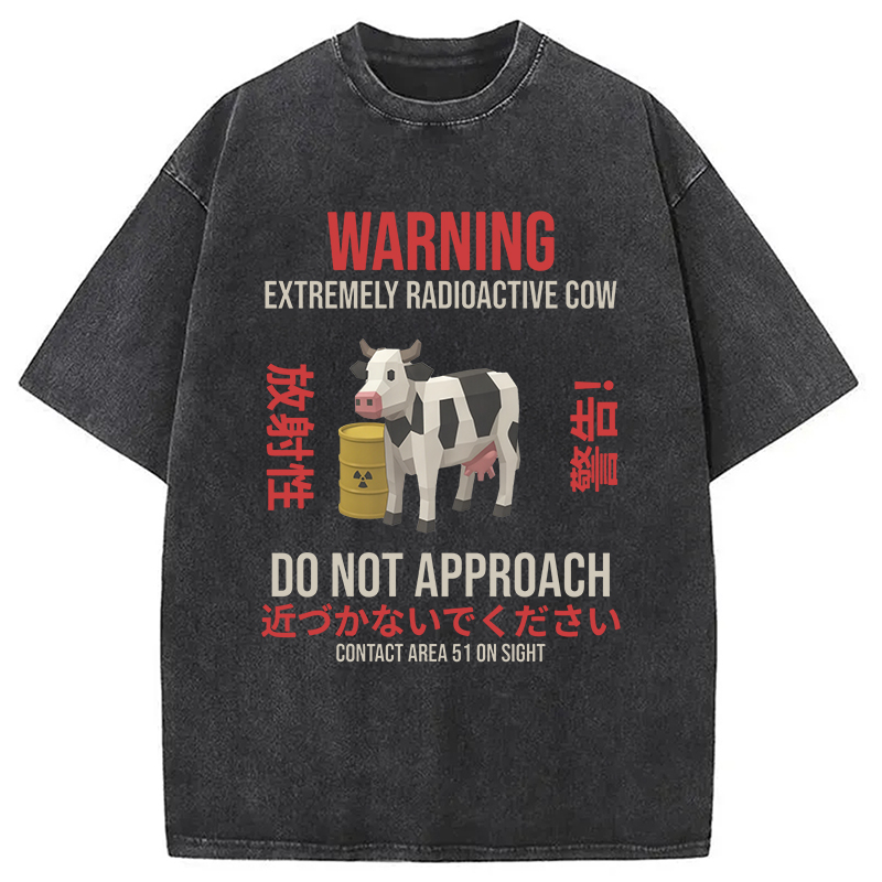Modecanvas Radioactive Cow Warning Washed T-Shirt