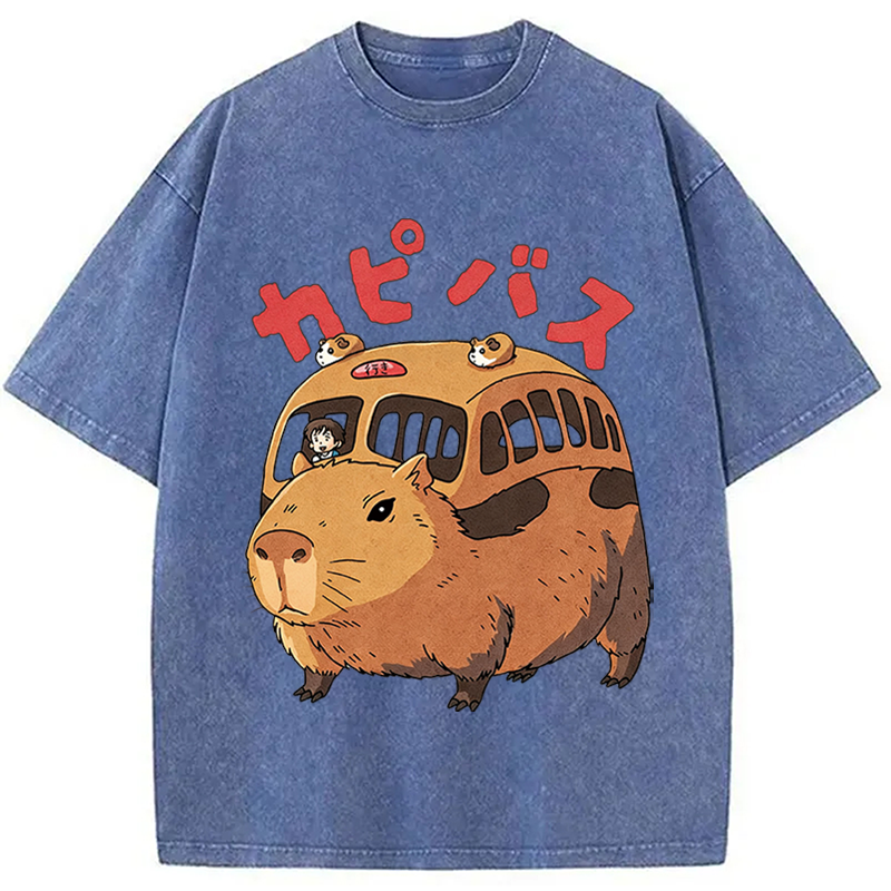 Modecanvas CapyBus Funny DTG Printing Washed T-Shirt
