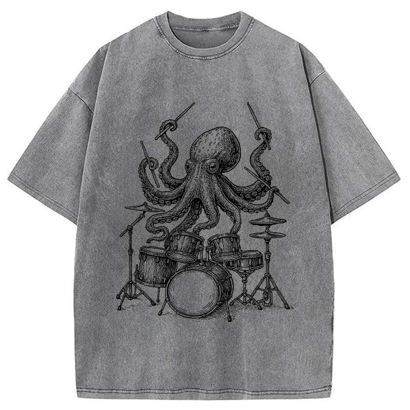 Modecanvas Octopus Drummer Washed T-Shirt