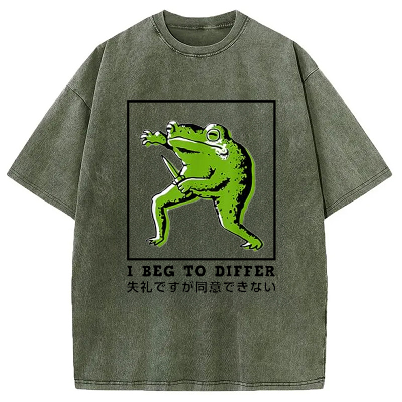 Modecanvas I Beg To Differ Frog Japanese Washed T-Shirt-modecanvas