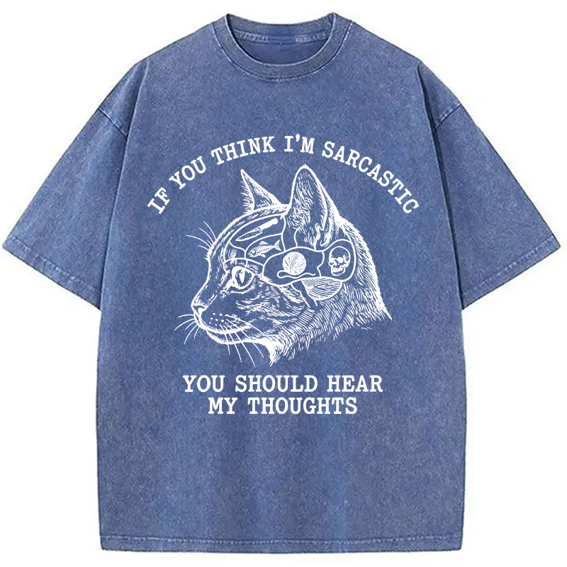 Modecanvas Sarcastic Thoughts Funny Cat DTG Printing Washed T-Shirt