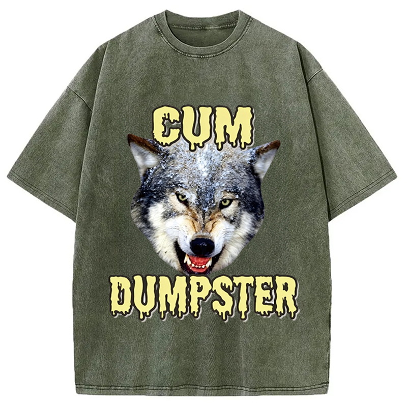 Modecanvas Dumpster Wolf Meme DTG Printing Washed T-Shirt