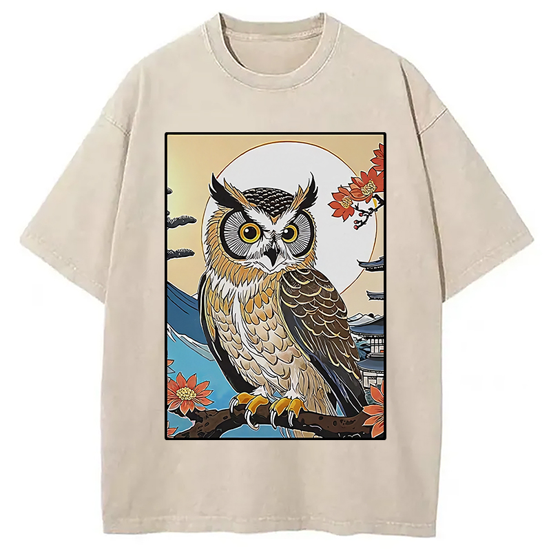 Modecanvas Owl Ukiyo-e Washed T-Shirt