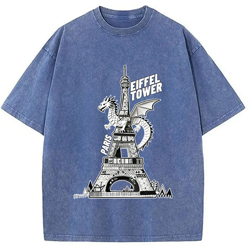 Modecanvas Dragon Eiffel Tower Washed T-Shirt