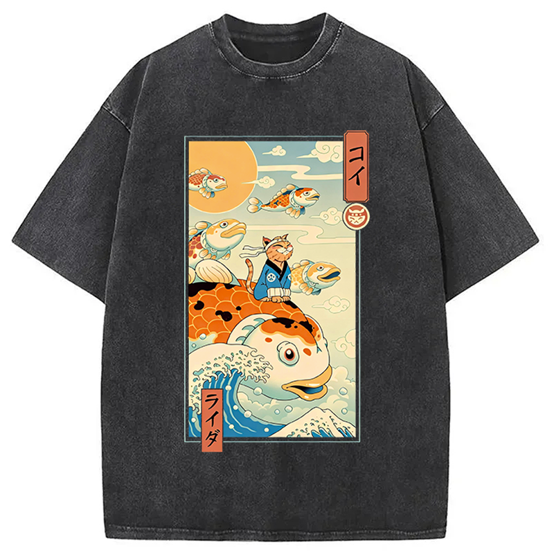 Modecanvas Flying Carp Rider DTG Printing Washed T-Shirt