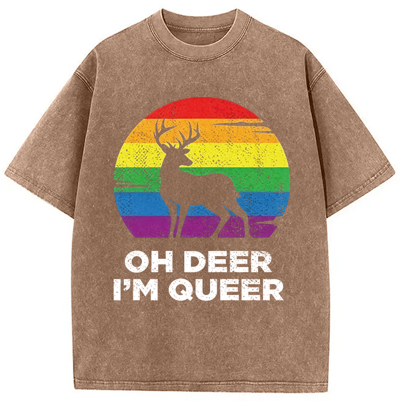 Modecanvas Oh Deer I'm Queer DTG Printing Washed T-Shirt