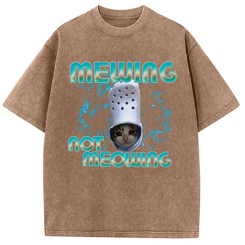 Modecanvas Mewing Not Meowing Cat Ironic DTG Printing Washed T-Shirt