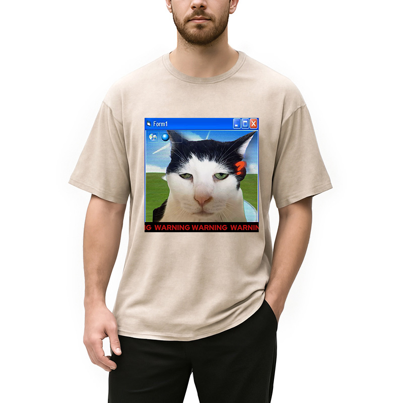 Modecanvas Warning Cat Washed T-Shirt