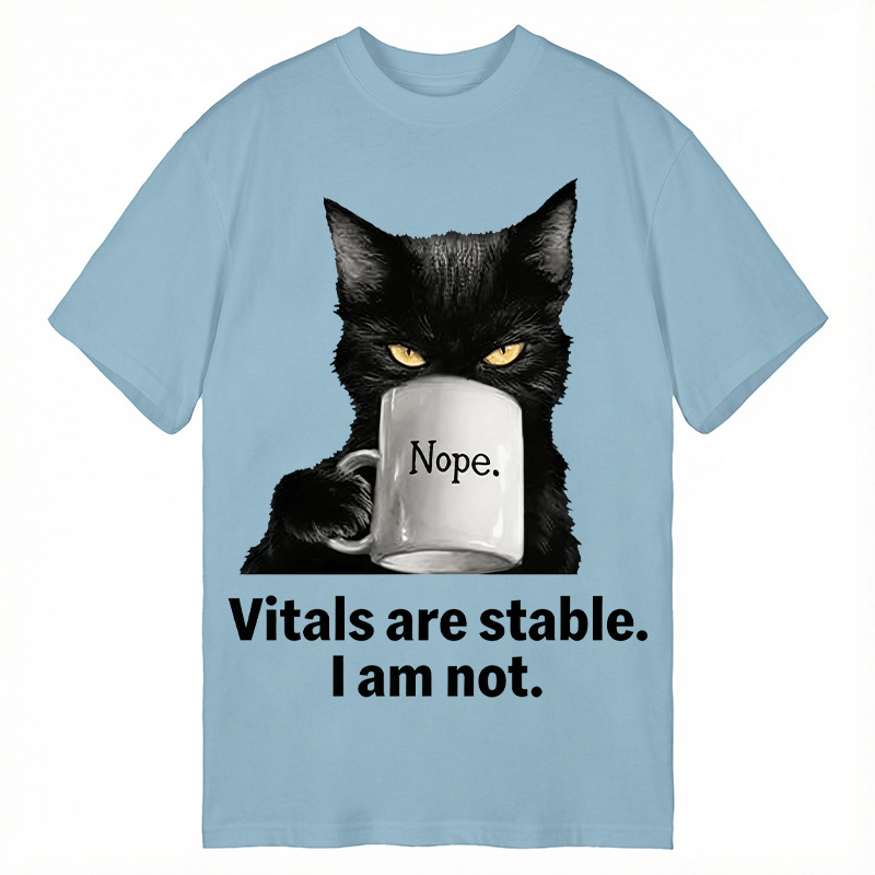 Modecanvas Grumpy Black Cat Coffee Meme DTG Printing Classic T-Shirt-modecanvas