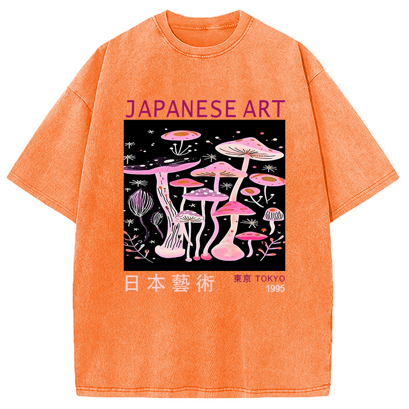 Modecanvas Japanese Art Pink Hallucinogenic Mushrooms Washed T-Shirt