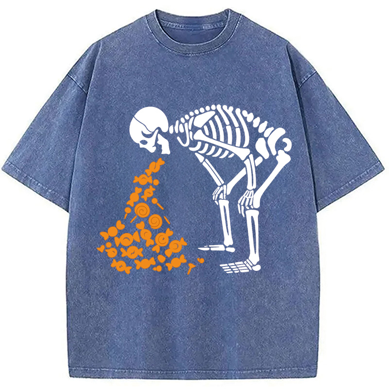 Modecanvas Candies Funny Halloween Skeleton Washed T-Shirt
