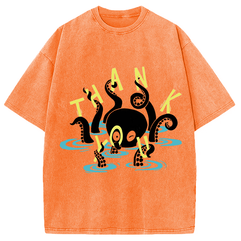 Modecanvas Octopus In Water Thank You DTG Printing Washed T-Shirt