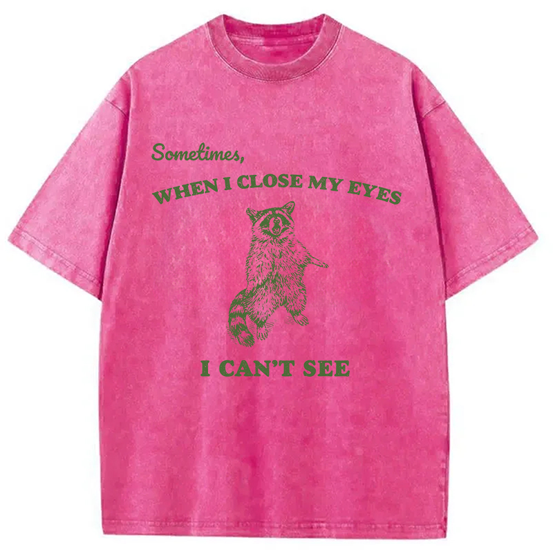 Modecanvas Sometimes When I Close My Eyes I Can't See Funny Raccoon DTG Printing Washed T-Shirt