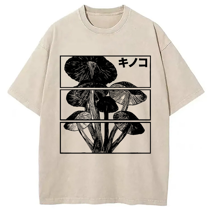 Modecanvas Japanese Mushrooms Washed T-Shirt-modecanvas