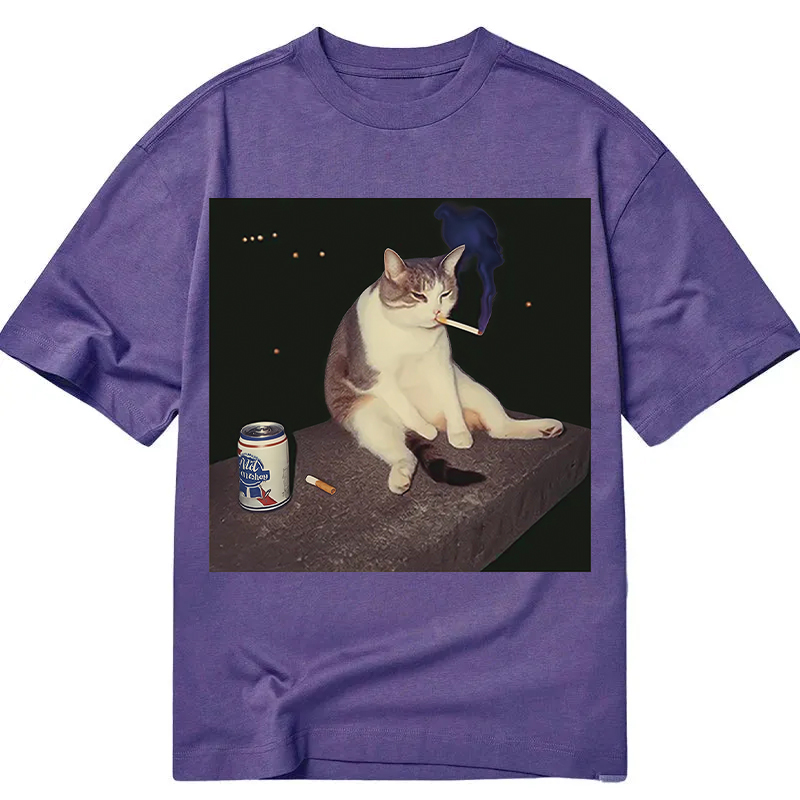 Modecanvas Cigarette Kitten Funny Smoking Cat Meme DTG Printing Classic T-Shirt-modecanvas