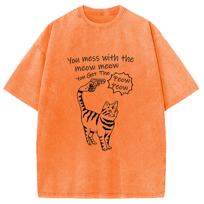 Modecanvas Waiting For Punishment From Cat DTG Printing Washed T-Shirt