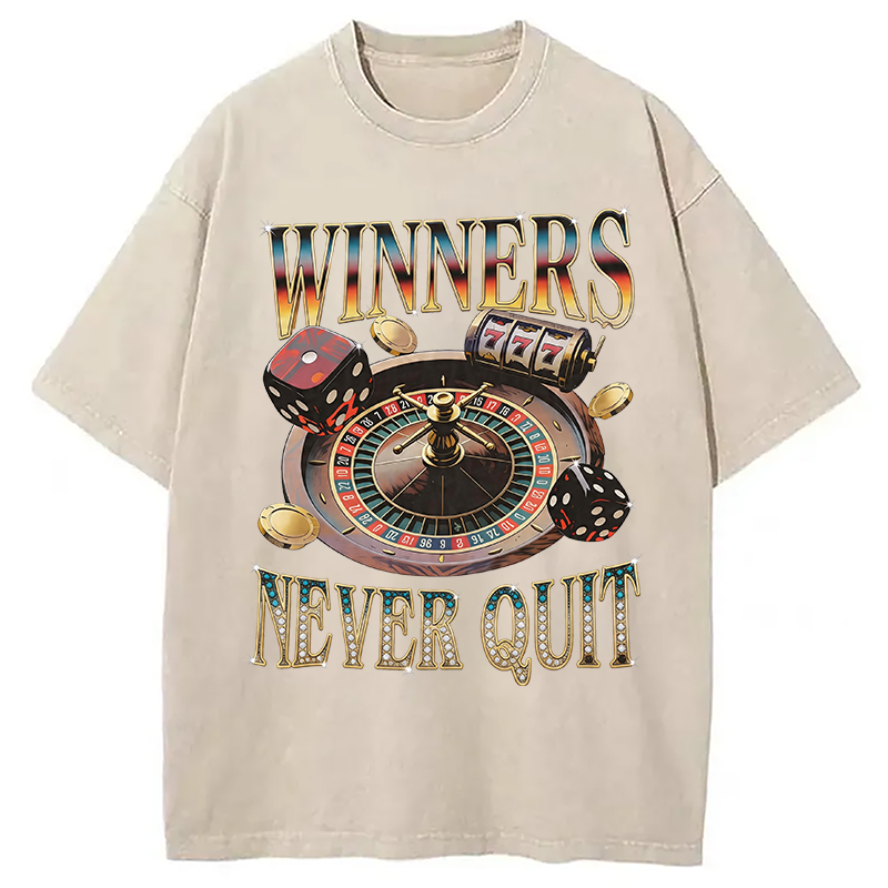 Modecanvas Winners Never Quit DTG Printing Washed T-Shirt