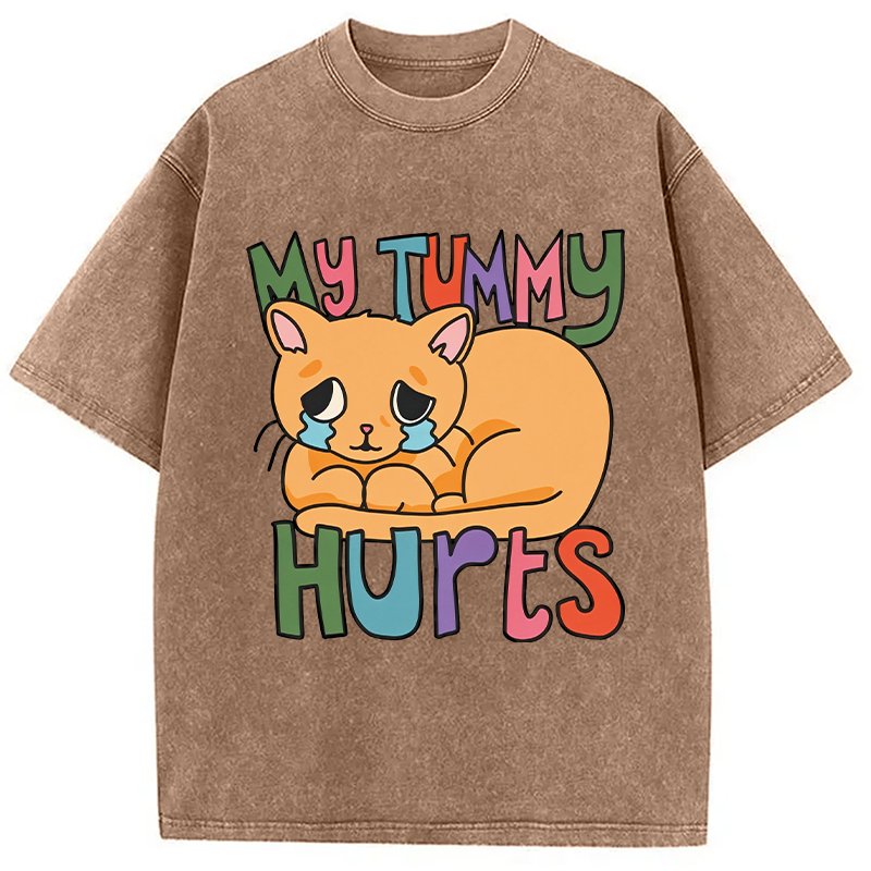 Modecanvas My Tummy Hurts Cat DTG Printing Washed T-Shirt