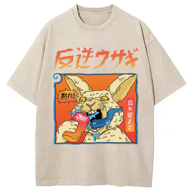 Modecanvas Rebellious Rabbit DTG Printing Washed T-Shirt