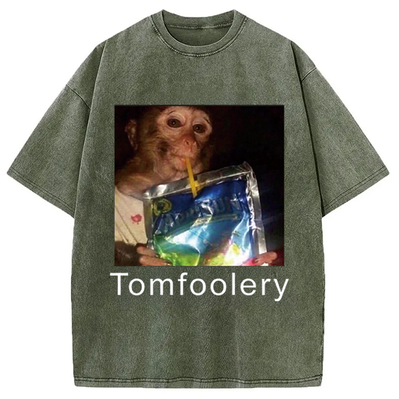 Modecanvas Tomfoolery Monkey Drinking Meme DTG Printing Washed T-Shirt