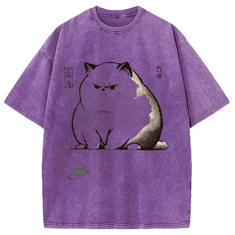 Modecanvas Ukiyo-e Cat DTG Printing Washed T-Shirt-modecanvas