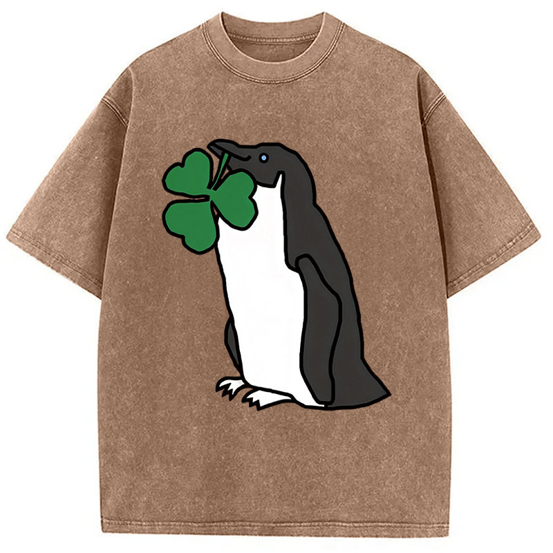 Modecanvas St Patricks Day Penguin DTG Printing Washed T-Shirt