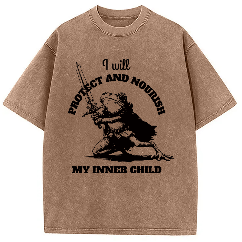 Modecanvas Funny Protect Inner Child Toad Meme DTG Printing Washed T-Shirt