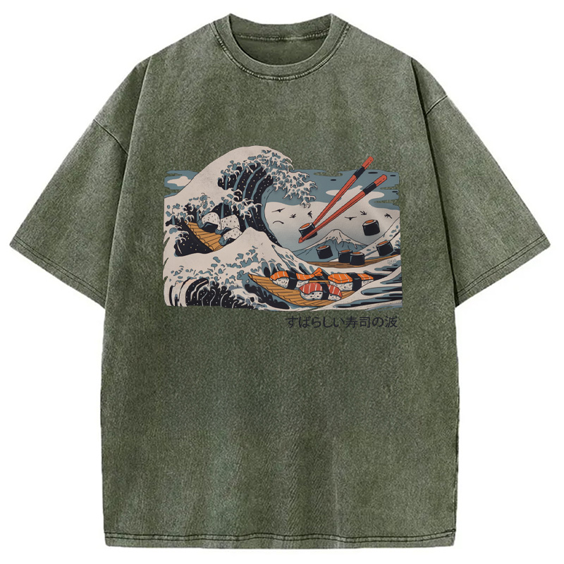 Modecanvas The Great Sushi Wave Washed T-Shirt