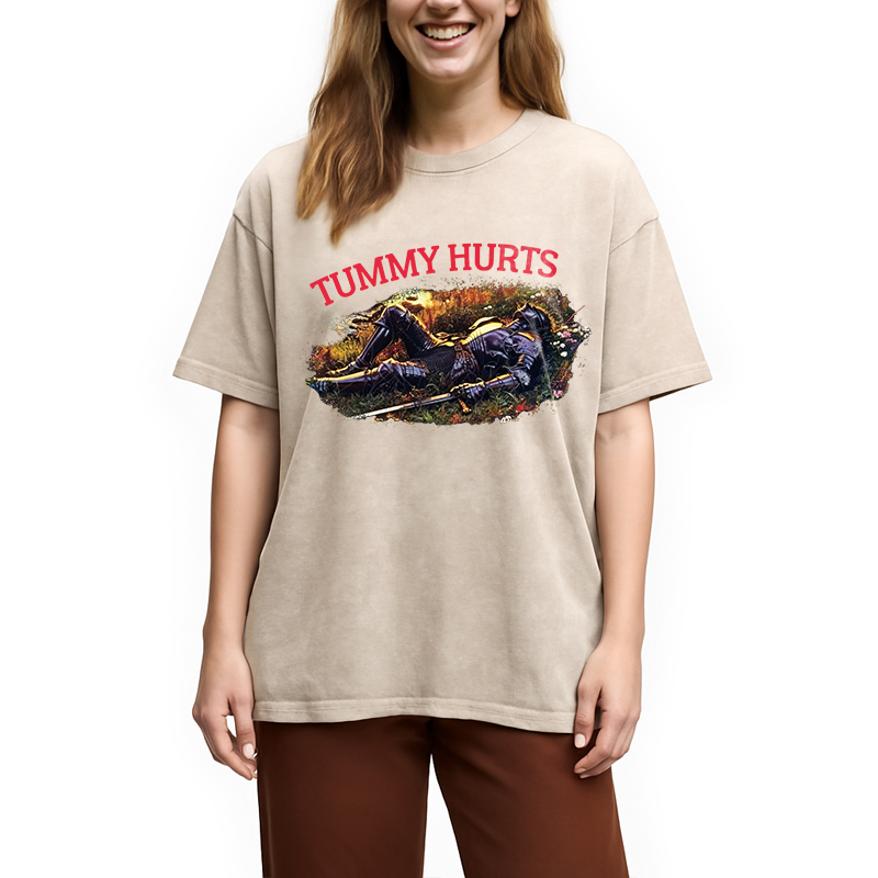 Modecanvas Tummy Hurts Knight DTG Printing Washed T-Shirt