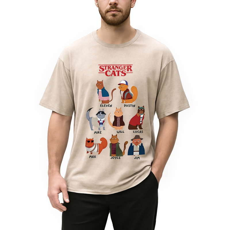 Modecanvas Stranger Cats DTG Printing Washed T-Shirt
