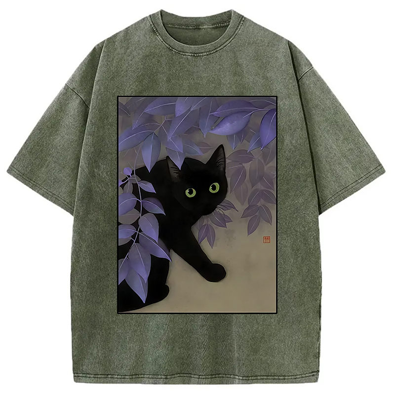 Modecanvas Cat Under The Flowers Washed T-Shirt