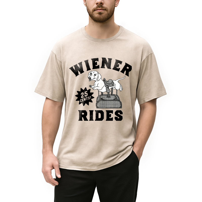 Modecanvas Wiener Rides Funny Dog DTG Printing Washed T-Shirt