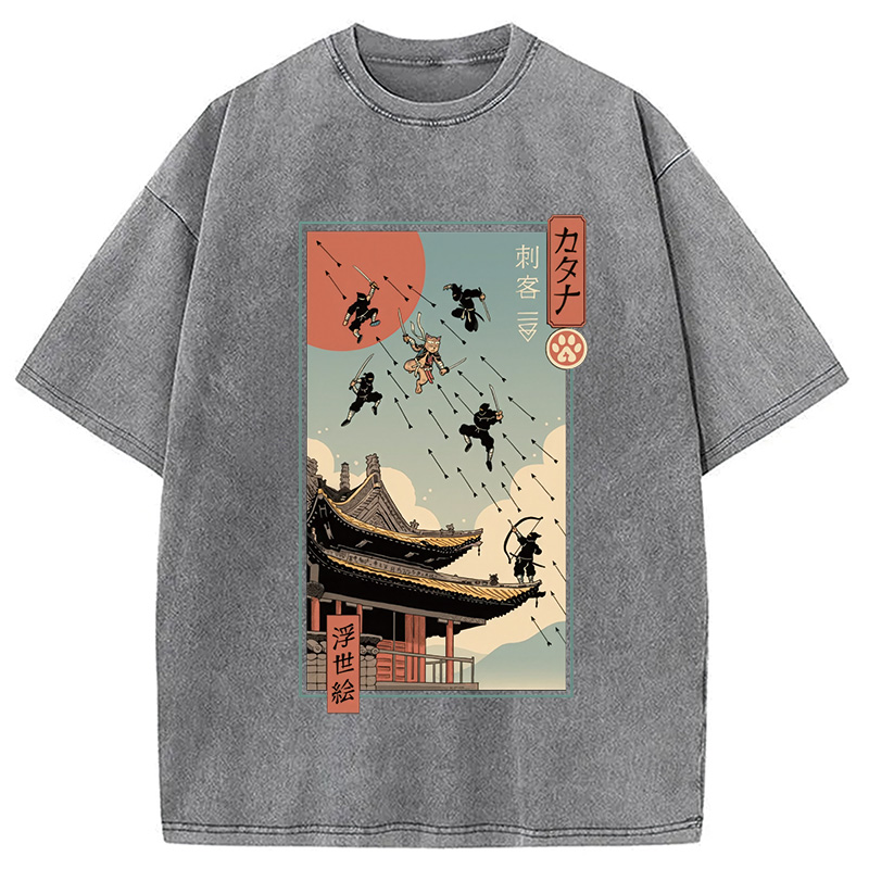 Modecanvas Catana Fight in Edo Washed T-Shirt