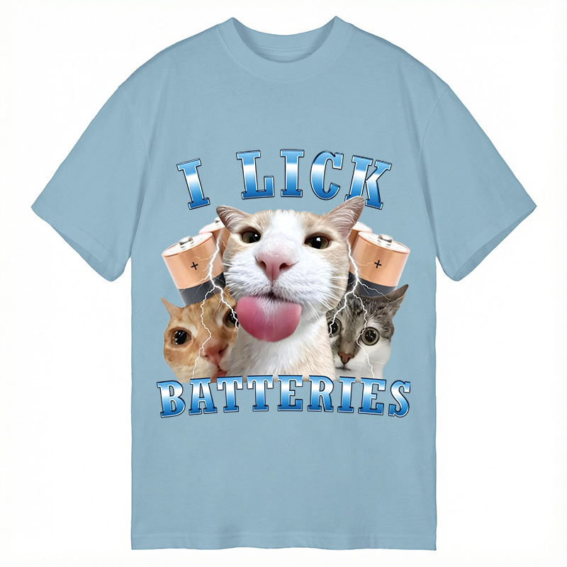 Modecanvas I Lick Batteries Funny Cat Meme DTG Printing Classic T-Shirt-modecanvas