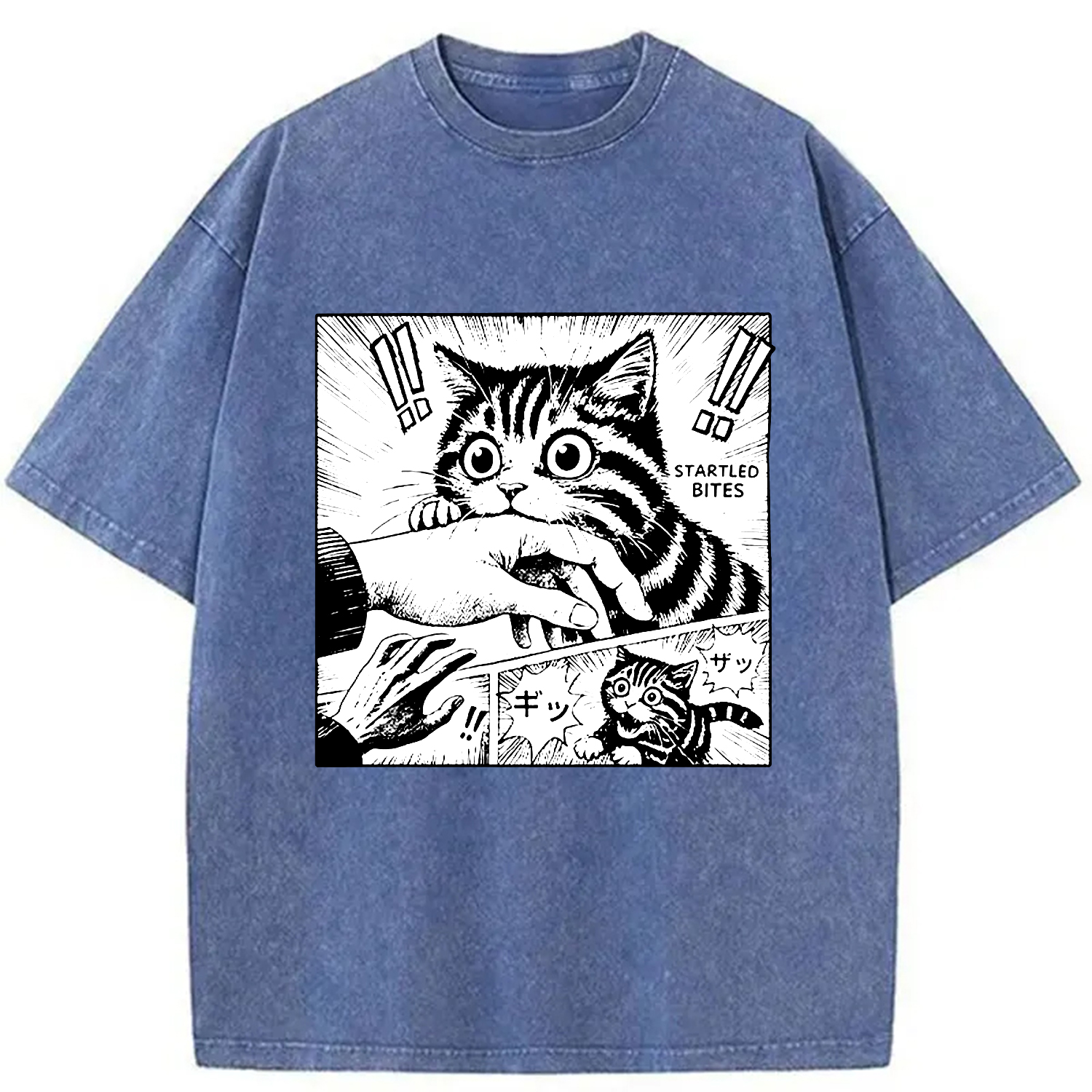 Modecanvas Cat Biting Funny Washed T-Shirt