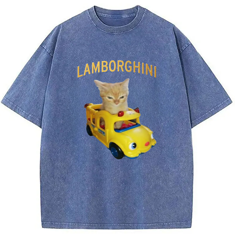 Modecanvas Car Cat Funny Meme Washed T-Shirt