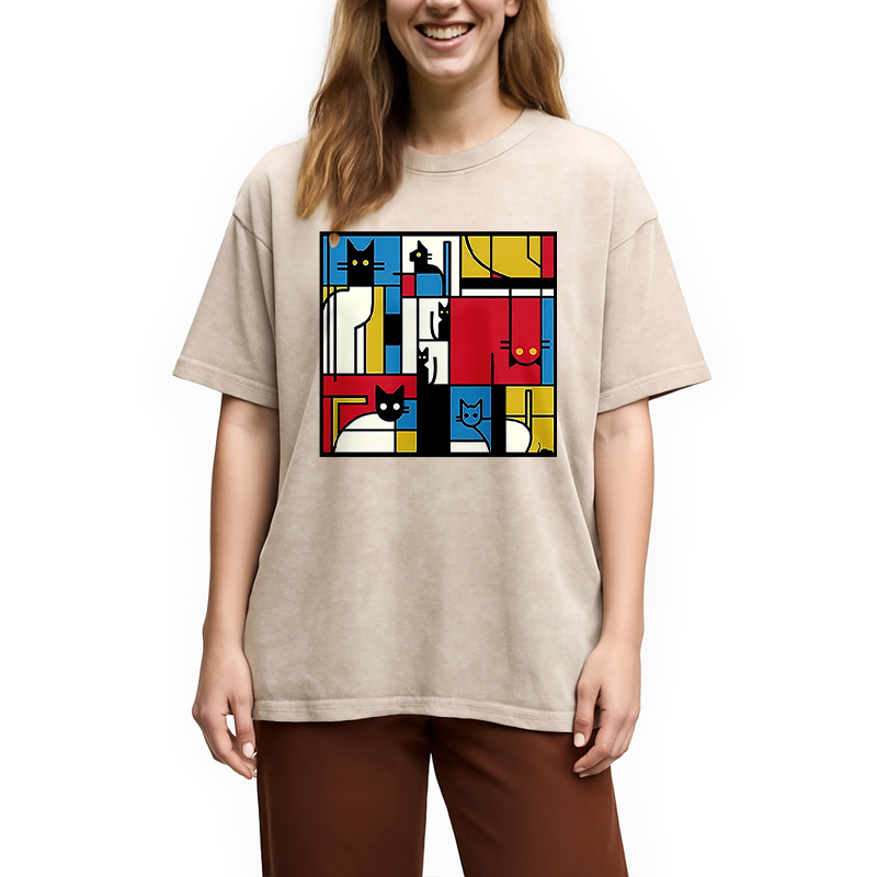 Modecanvas Abstract Cat Washed T-Shirt