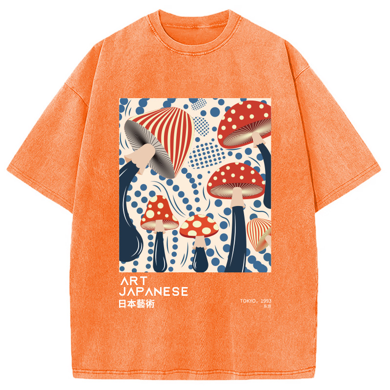 Modecanvas Japanese Art Dancing Mushroom Washed T-Shirt