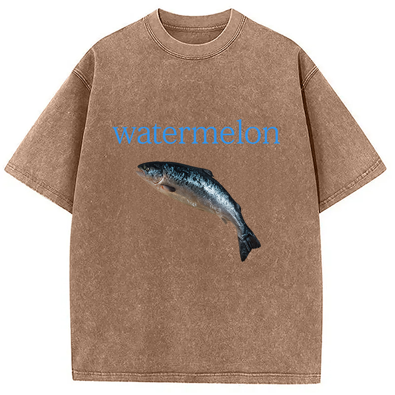 Modecanvas Watermelon Fish Washed T-Shirt-modecanvas