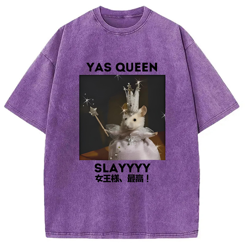 Modecanvas Yasss Queen Slay Meme Washed T-Shirt