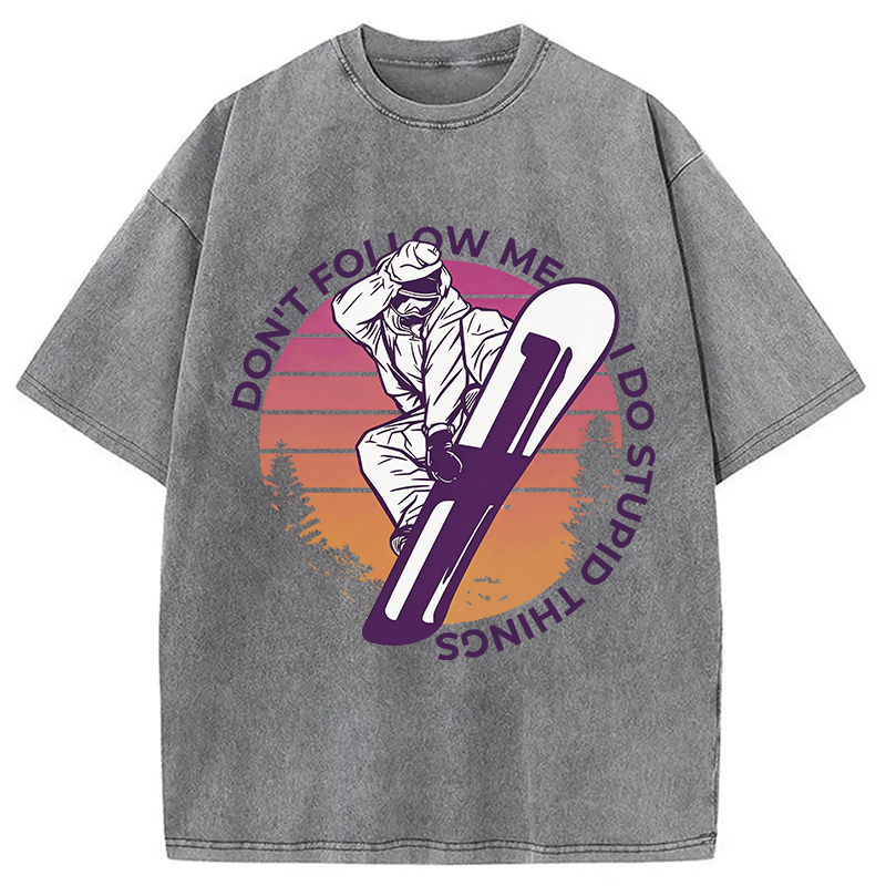 Modecanvas Snowboarding Dont Follow Me Funny DTG Printing Washed T-Shirt